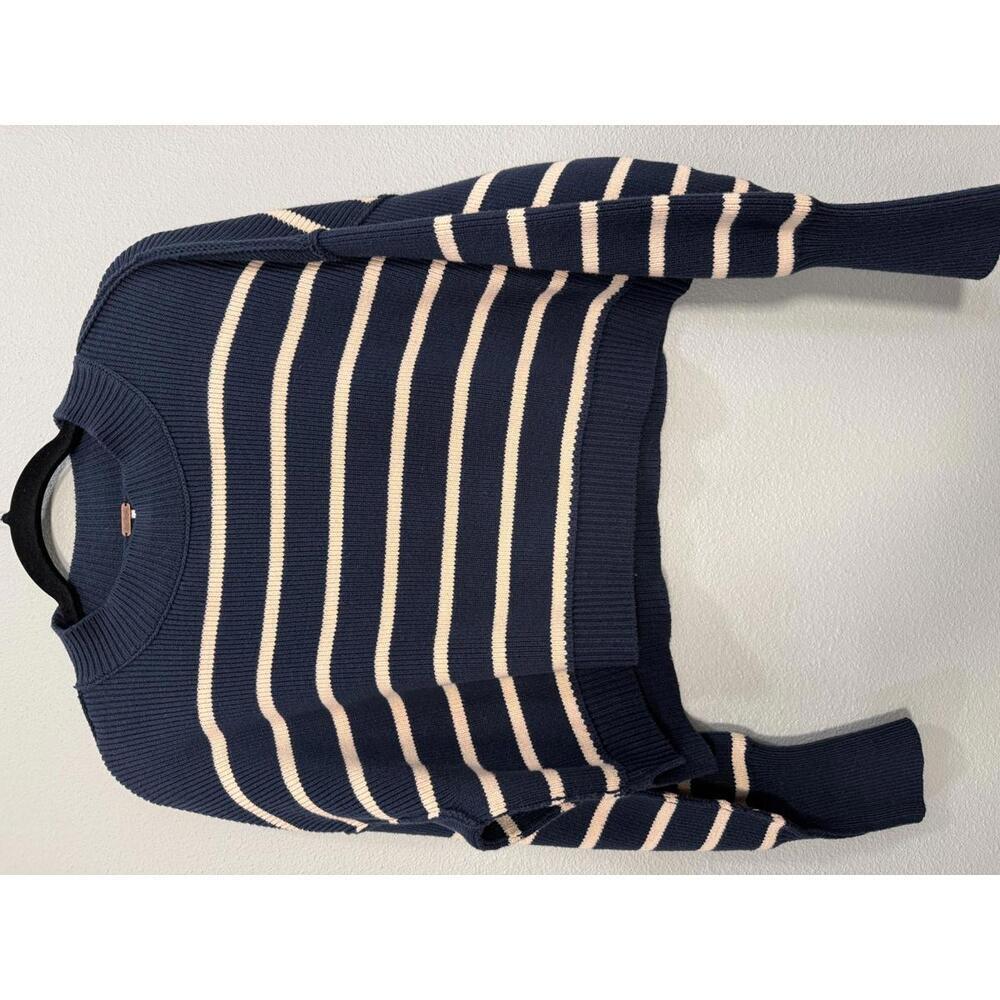 Free People Easy Street Crop Striped Pullover Sweater, Women's XS, Navy Blue - Picture 3 of 7